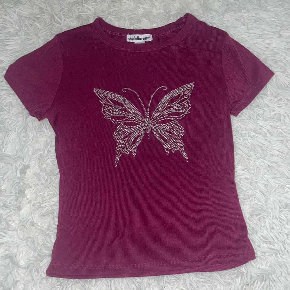 Charlotte Russe Maroon Gem Butterfly Graphic tee